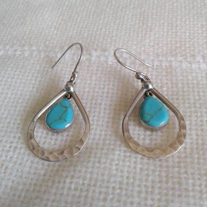 Silver Metal and Turqoise Earrings